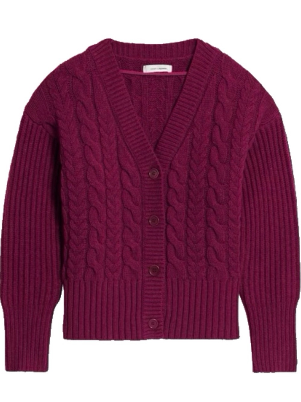 Chinti & Parker - Cable Knit V-Neck Cardigan Sweater - “Deep Plum”